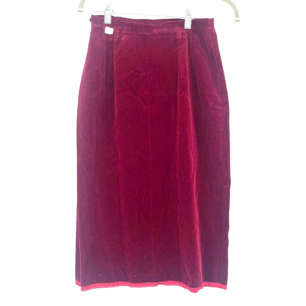 Vtg 60s Majestic Velvet Pencil Skirt Sz 00 Burgundy Vamp Old Money Holiday Retro